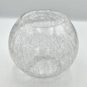 Clear Crackle Glass Bowl Vase Candle Holder 6.5" Round Decor Globe